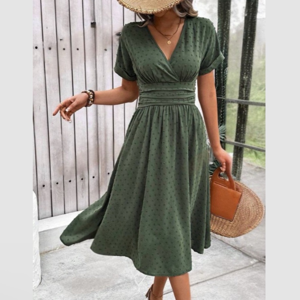 Boho polka dot ls ruched waist dress - Picture 5 of 5